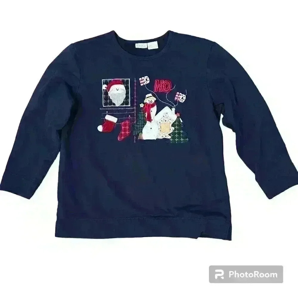 Christmas Y2K Cottagecore  Snowman Santa Size Large Ugly Christmas Sweater